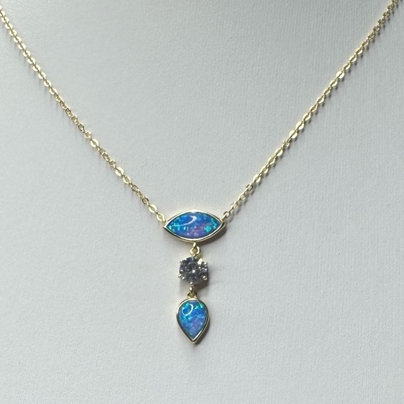 Blue Opal w/Simulated Stone on 18K Gold & Sterling Silver - Picture 4 of 6
